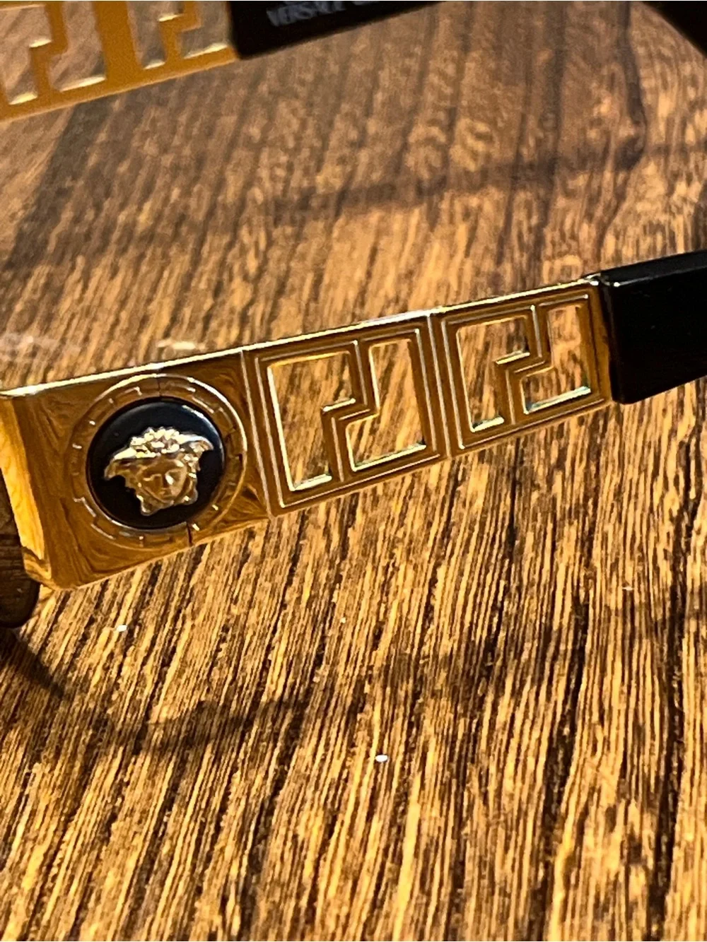 Gianni Versace Gold and Black Medusa Baroque Temple Sunglasses
